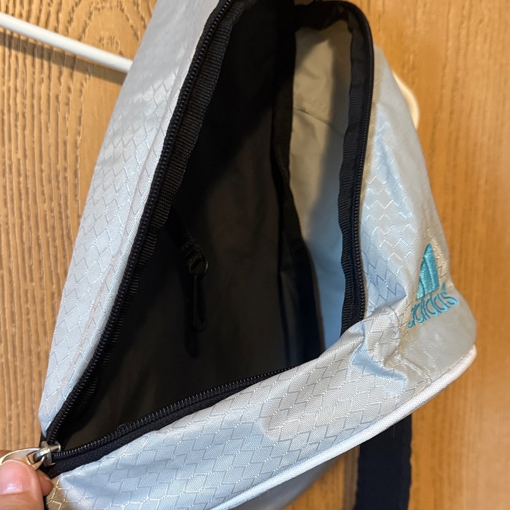 Adidas Light Gray Sling Belt Bag with Blue Logo - Picture 2 of 2